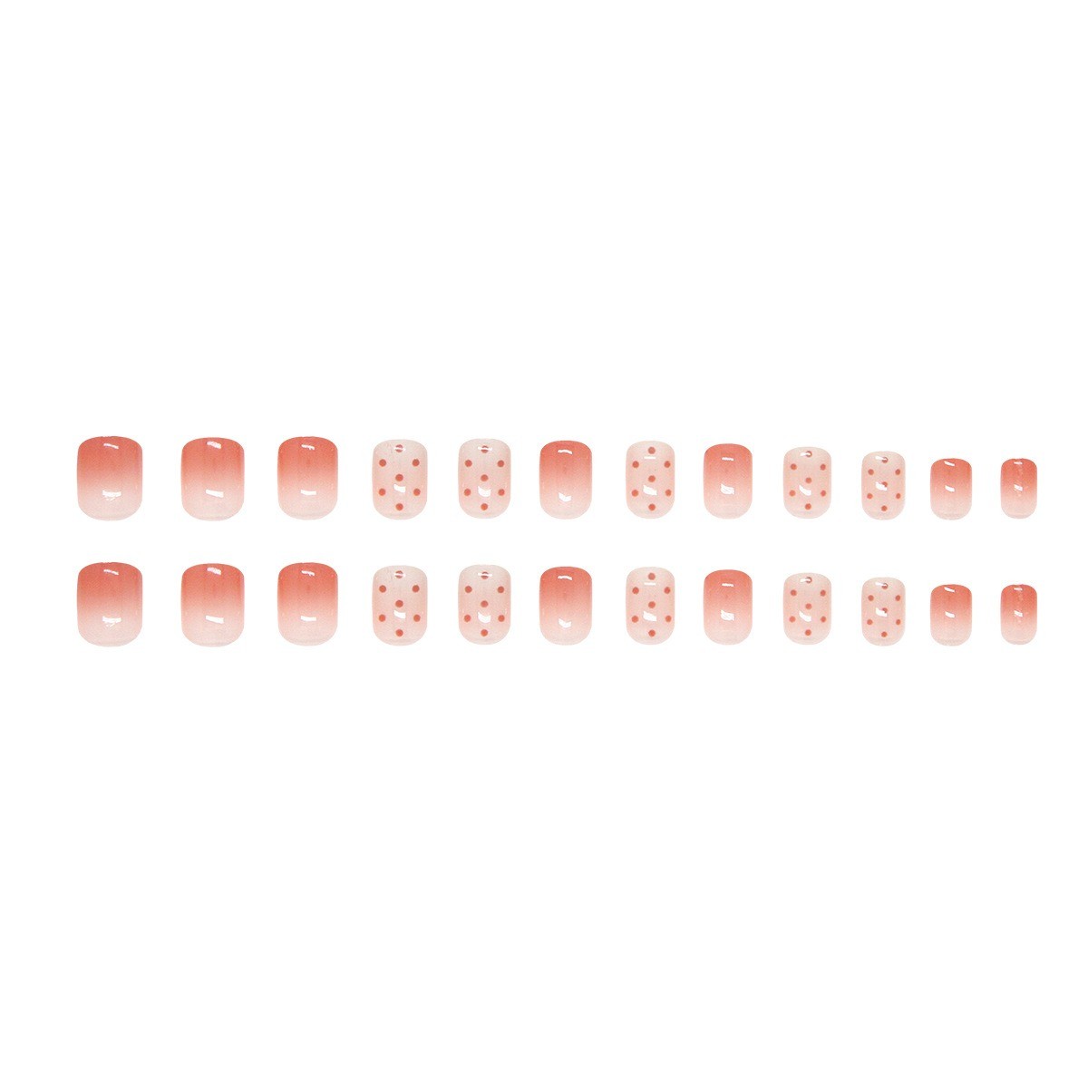 48pcs Short Square Press on Nails, Peach Gradient Red Dot Gentle Casual Nails