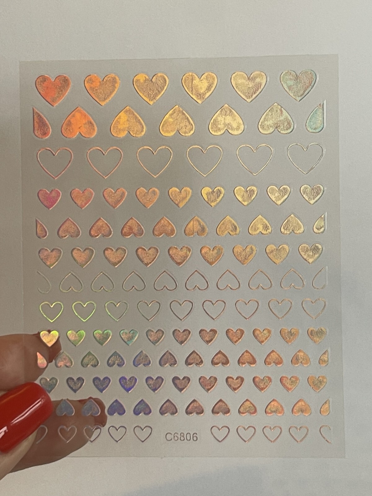 Heart Nail Art Stickers Valentine’s Day Decals Metallic Silver Holo Love Star