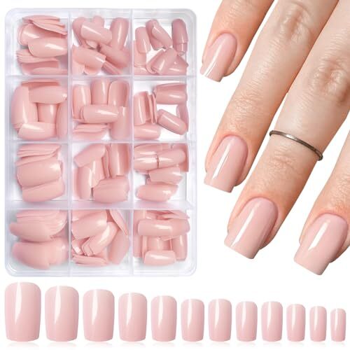 240pc Press on Nails Medium Square Fake Nails Press ons Square Nail Tips Nude