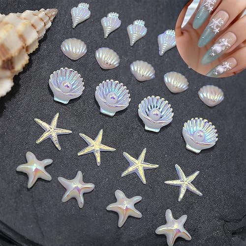 200pcs 3D Summer Ocean Resin Nails Charms White Starfish Seashell style09