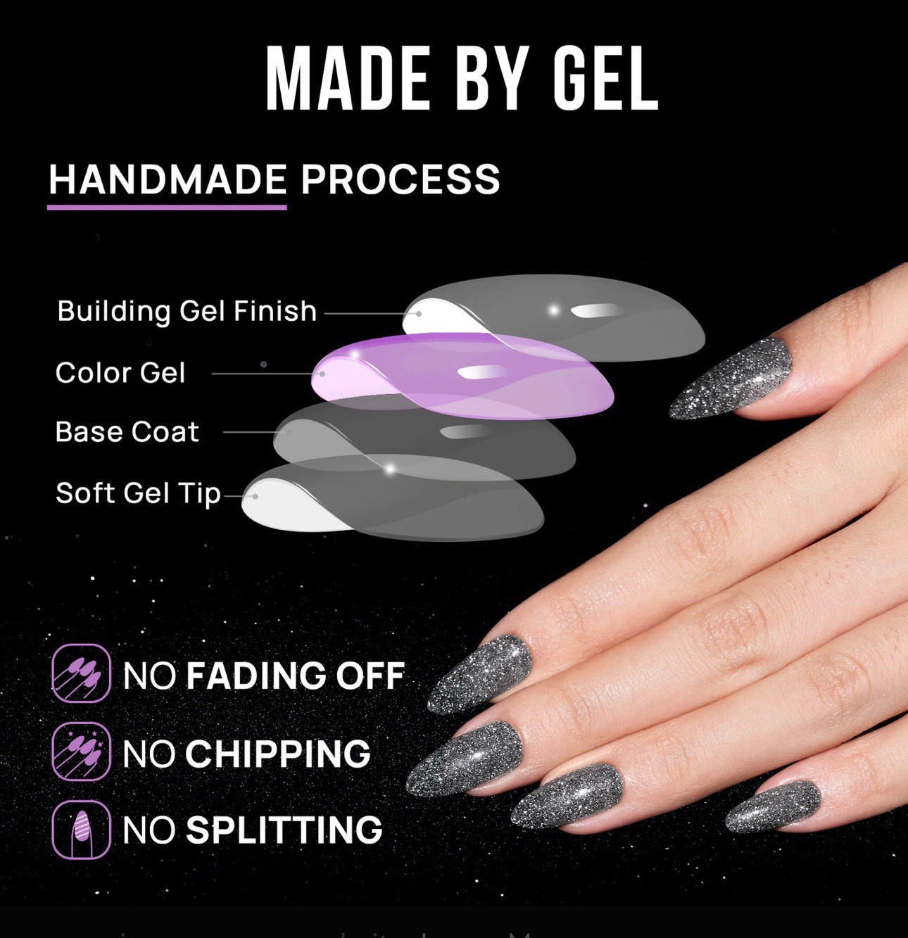 Almond Press On French Tip Nails Supremely Fit & Natural Glue Bright Sky NEW