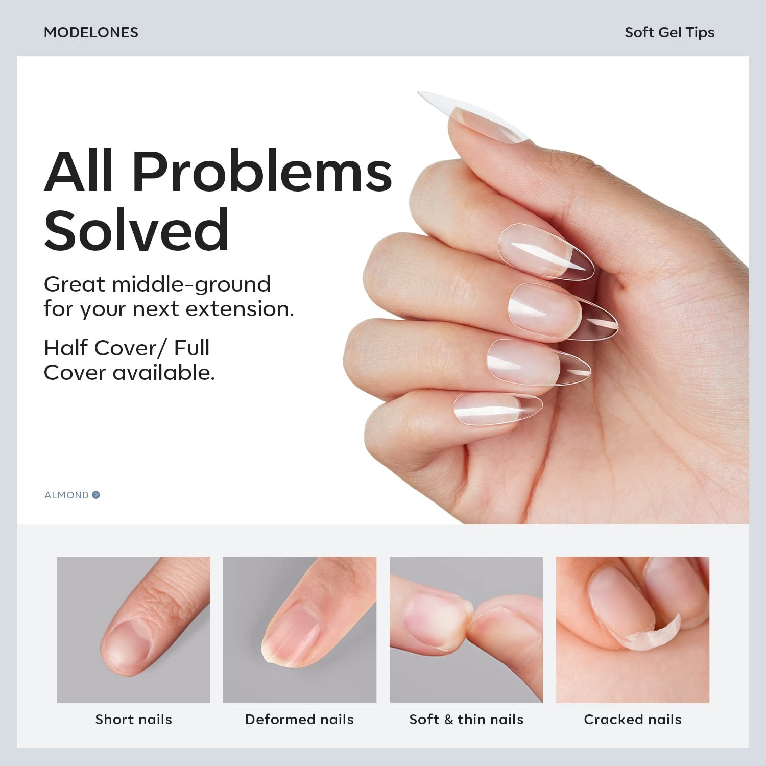 Modelones Short Almond Fake Nail Tips – 510Pcs Gel Tips Pre-Shaped Half Matte Fu