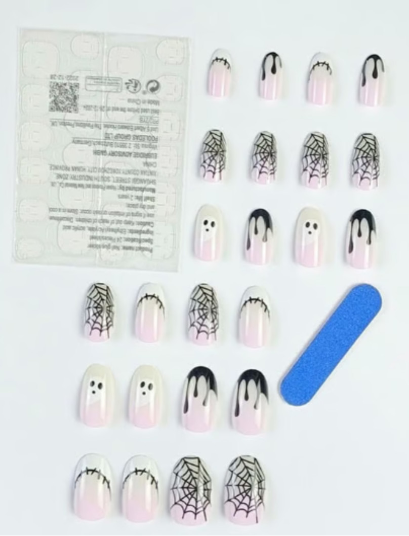 White & Black Ghosts spiderweb blood Halloween NEW Press On Nails goth stitches