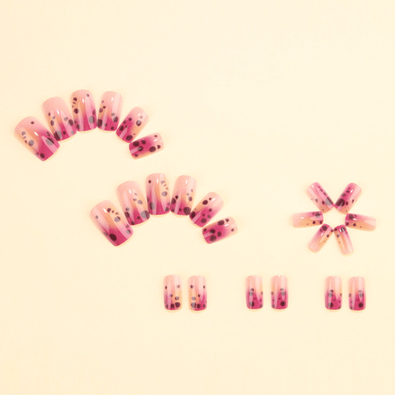 48Pcs-Medium Square Pink Orange Gradient Dark Purple Leopard Spot Press on Nails