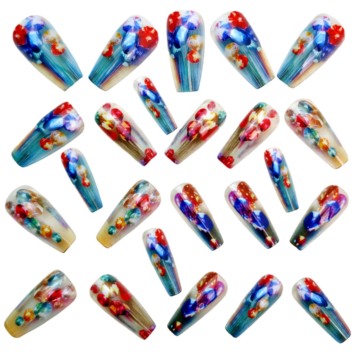 48pcs Long Coffin Press on Nail Colorful Gradient Full Cover Reusable False Nail
