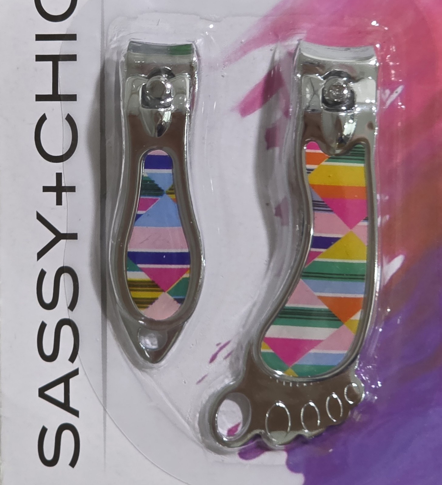 NAIL CLIPPERS Rainbow 2 pcs Sassy + Chic Geometrics Foot Shaped BRAND NEW SEALED