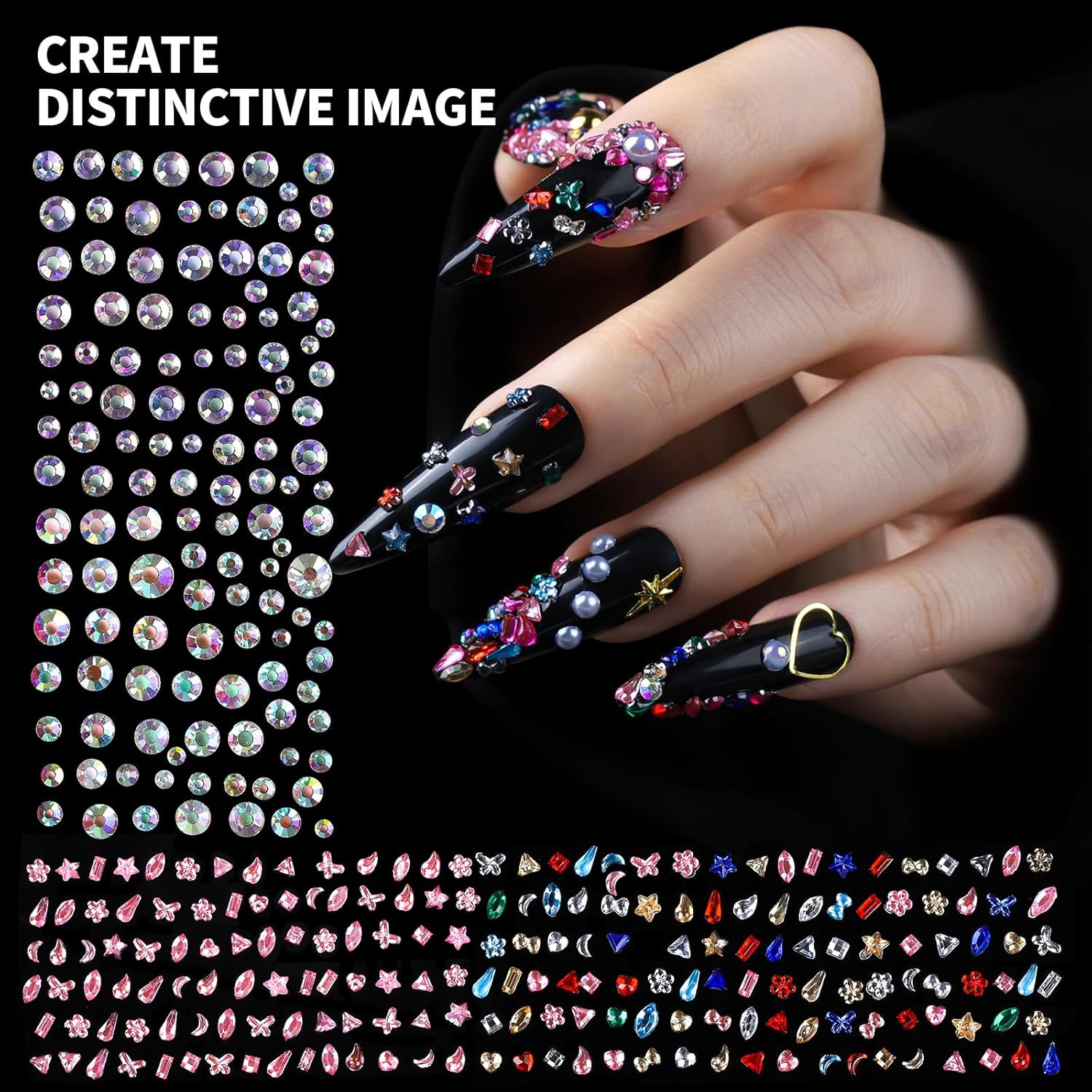 FAMDAMEI 24 Grid Nail Charms, Nail Art Kit with Multi Shapes Nail Charms and …
