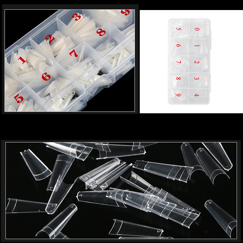 500Pcs/Case Acrylic French Half False Nail Tips Coffin Flat C Curve Nail Art