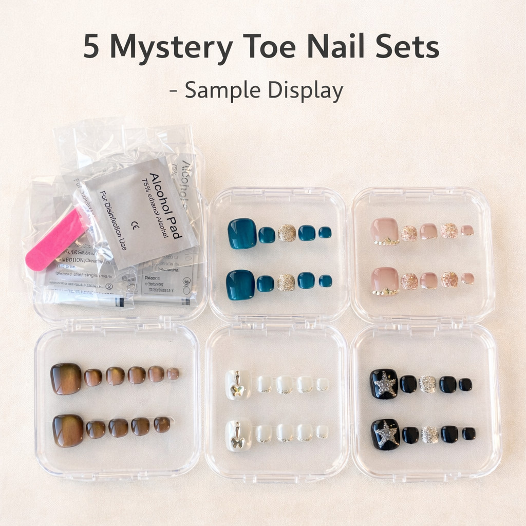 5 Sets Press On Toenails Full Cover False Toe Nails Short Square Pedicure