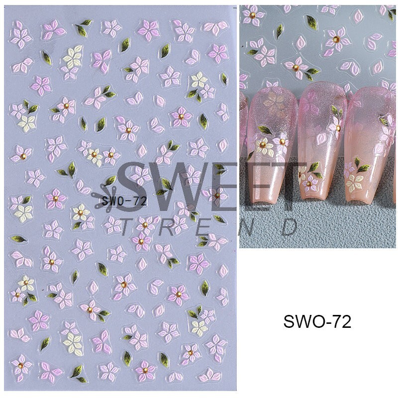 5D Red Pink Flower Camellia Nail Stickers Geometric Floral Butterfly Daisy Decal