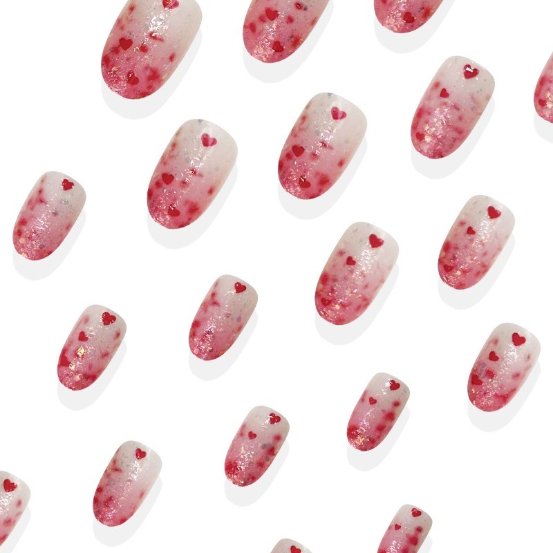 48 Pieces of Purple Pink Glitter Glitter Gradient Red Heart-shaped Fake Nail Art