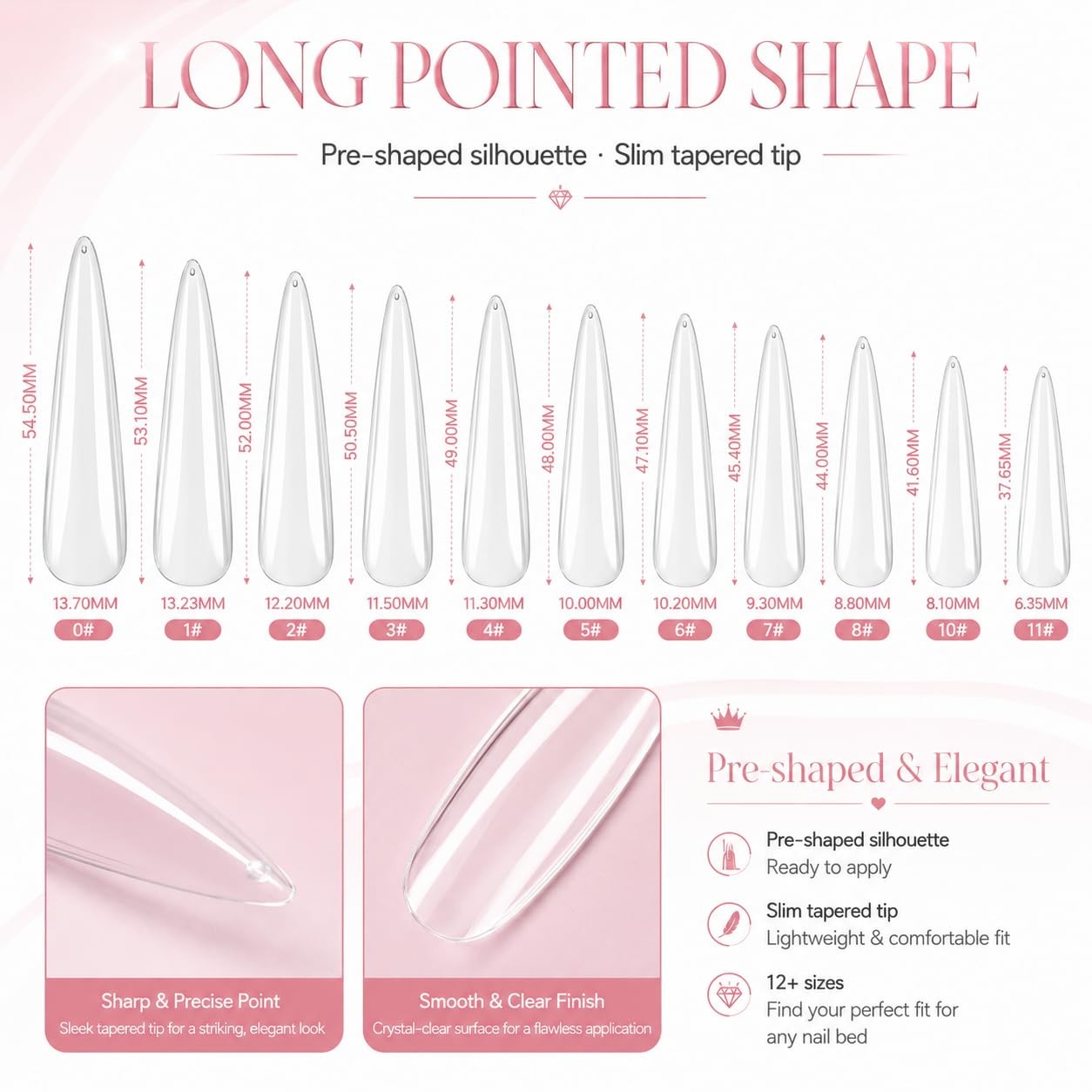 Long Stiletto Nail Tips, 240 Pcs Full Cover Clear Soft Tips