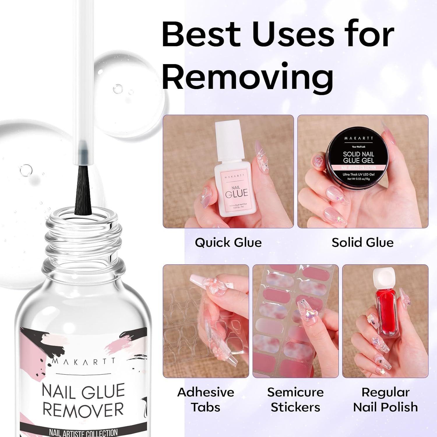 Makartt Nail Glue Remover for Press on Nails – 30ML Hema-Free, Glueoff Easy Remo