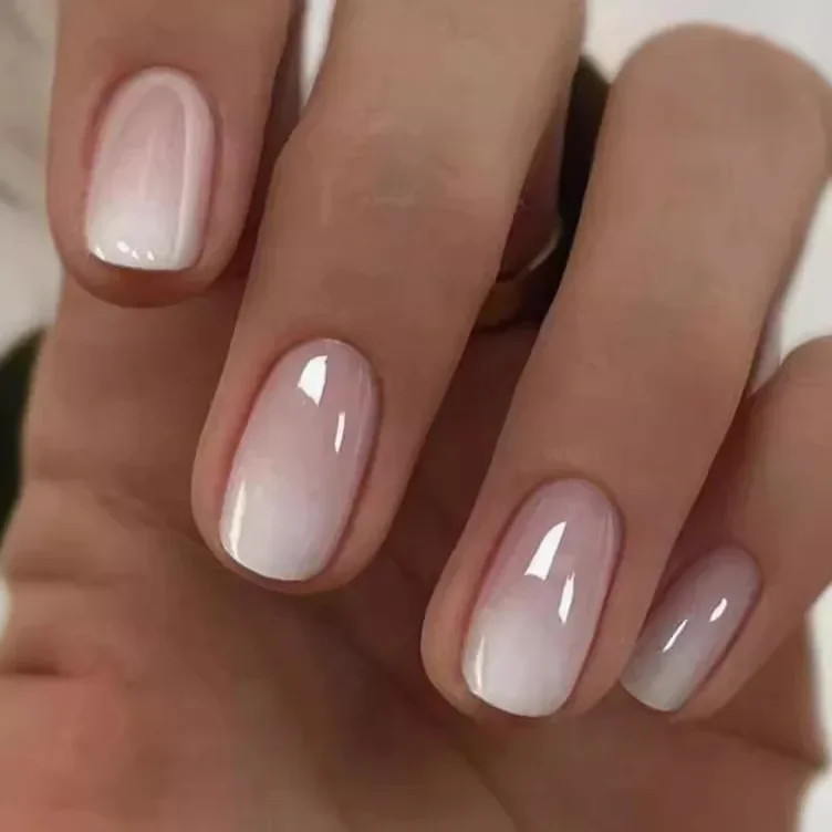 24Pcs Short Oval Pink Gradient Press On Nails Glossy Full Cover False Nail Set