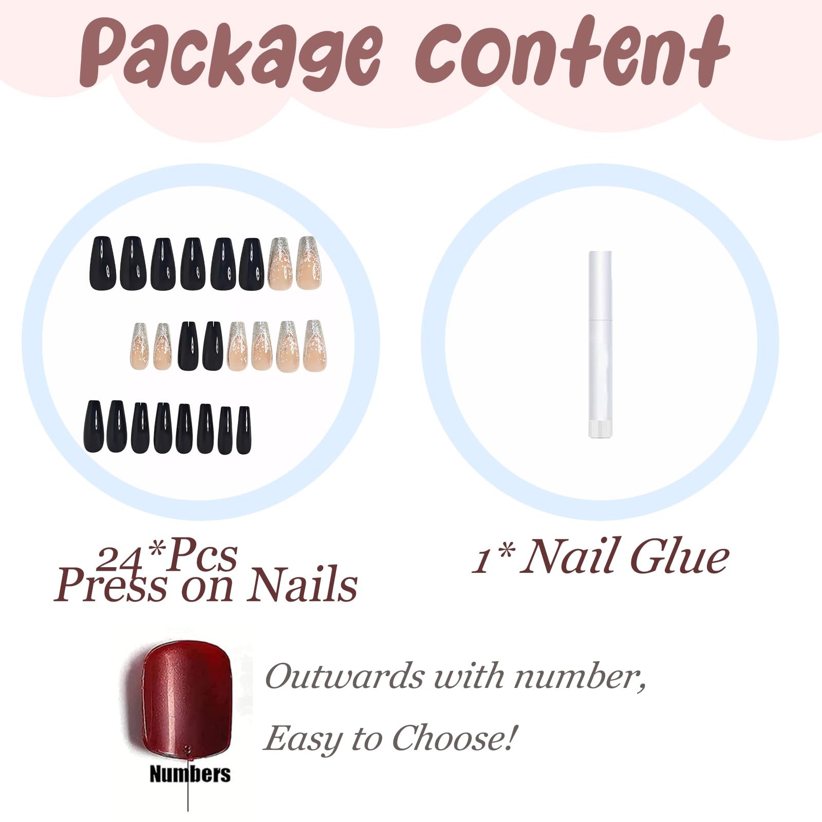 Press on Nails Long Coffin Fake Nails Black Glue on Nails Glitter Bling Shine…