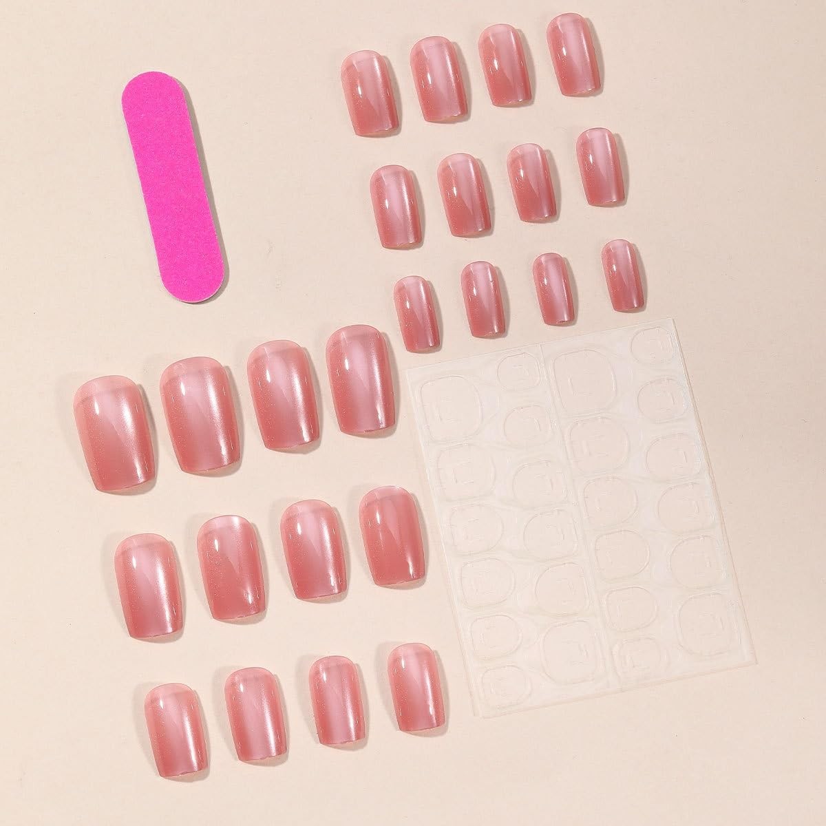 Cat Eye Press on Nails Short Square Fake Nails Pink Nails Press Ons Bling Gli…