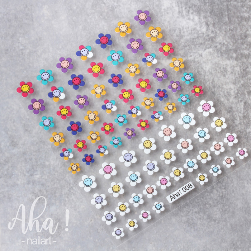 Nail Art 3D Decal Emoji Happy Smile Face Stickers Yellow White Daisy Flower NH20