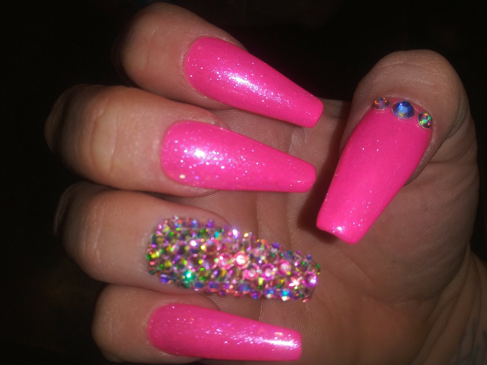 Neon pink Bling Nails-diamond- Gel Full Set ballerina press on nails Any Shape