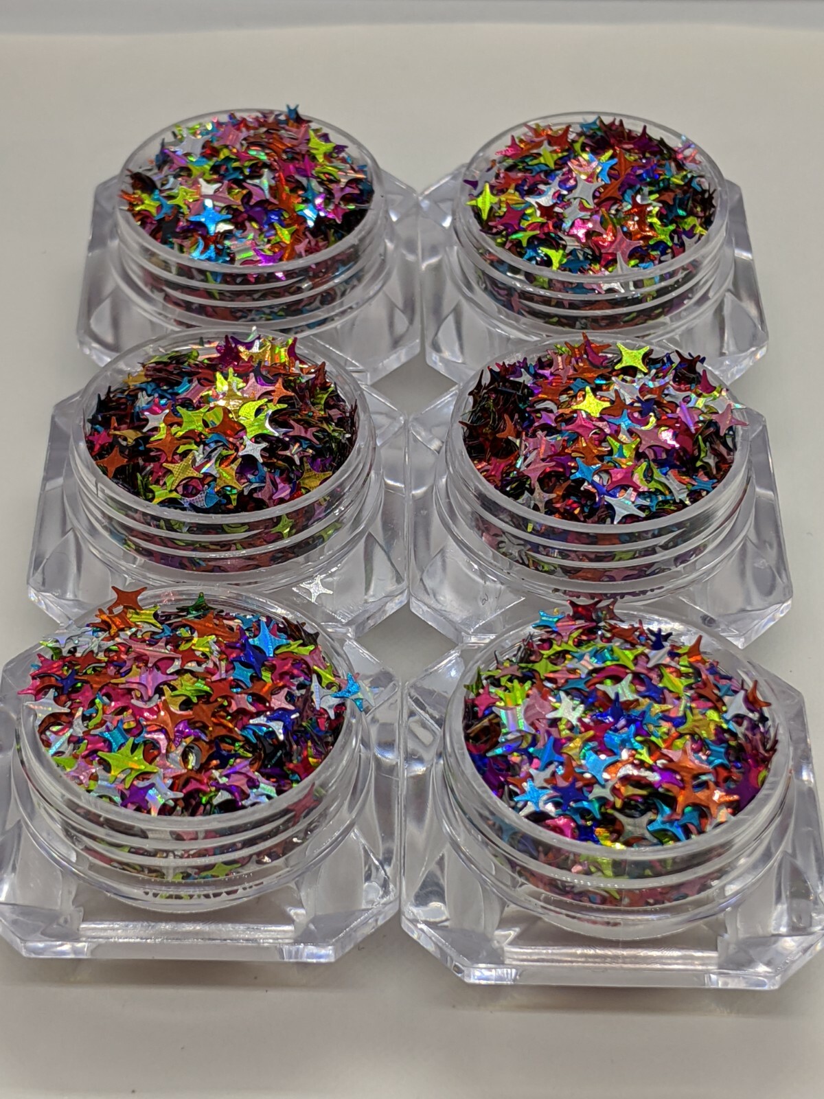 Holographic Mixed Col 4 point Stars/Lens-Flare Nail Art Embellishment UK Seller