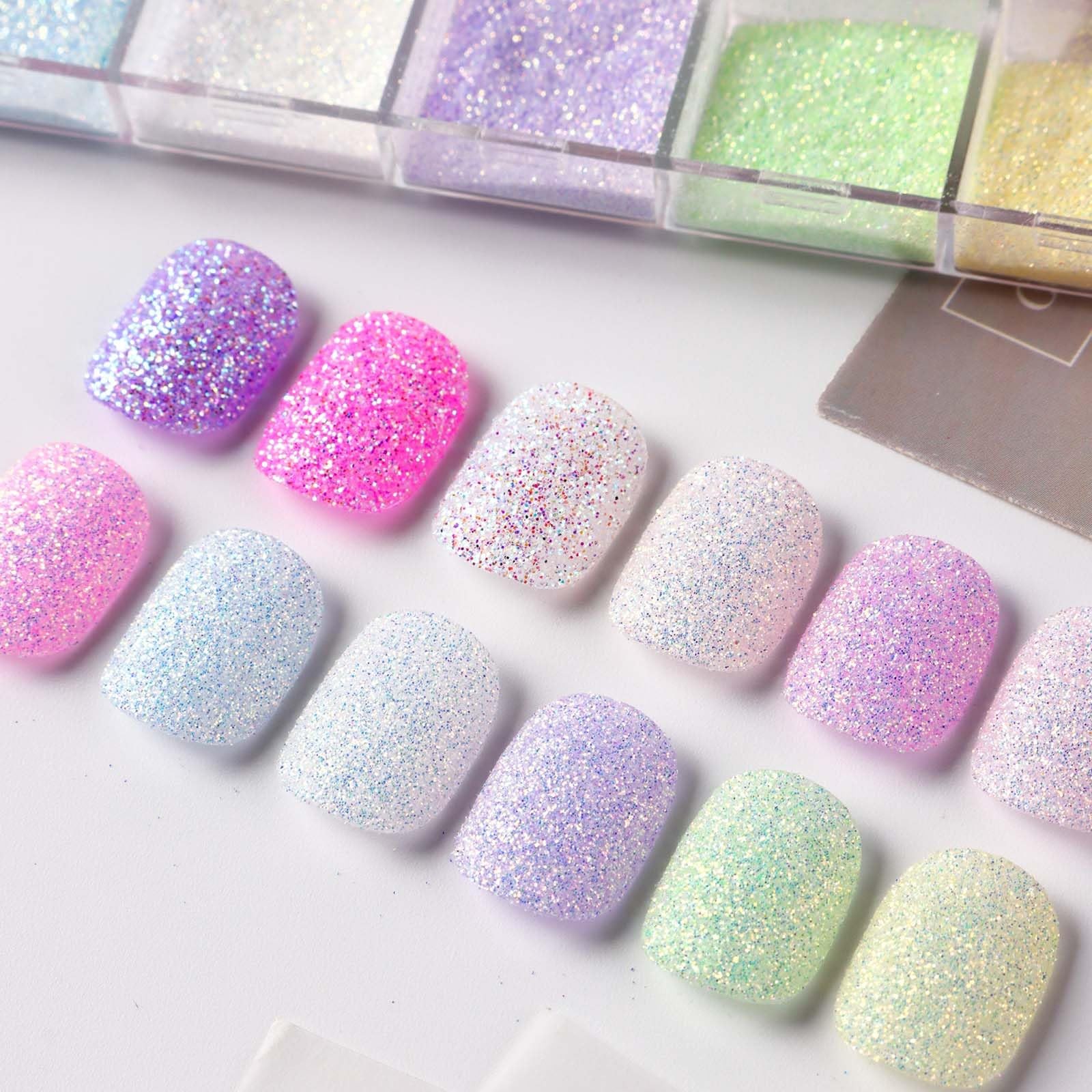 12 Colors Sugar Nail Glitter Set With Natural Abalone Shell Flakes, Holograph…
