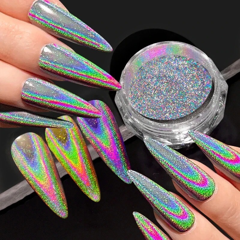 Unicorn Nail Chrome Powder Pink Rainbow Aurora Effect Nails NEW Upgraded Pigment