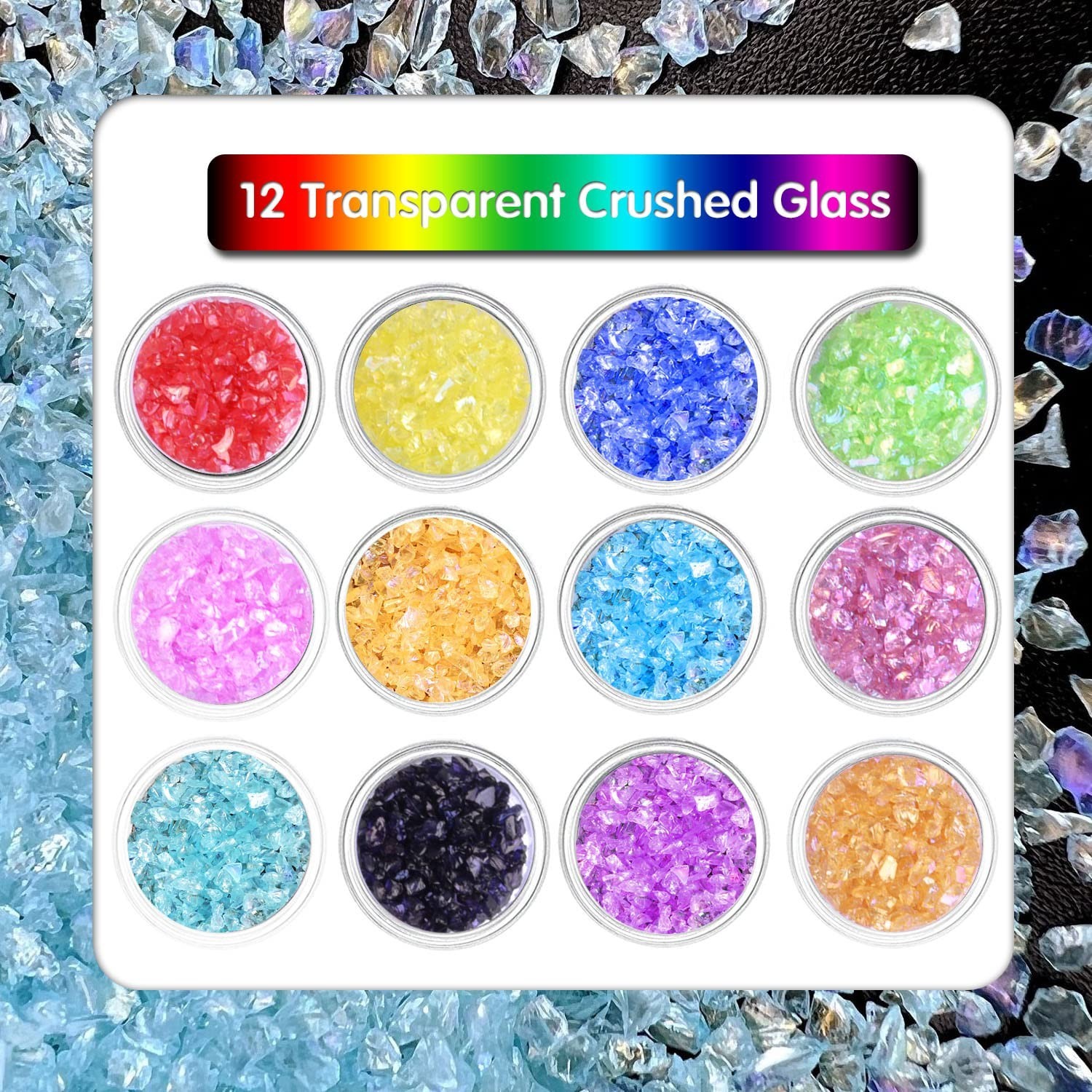 12 Box Transparent Crushed Glass Craft Glitter for Resin Art,Small Broken Gla…