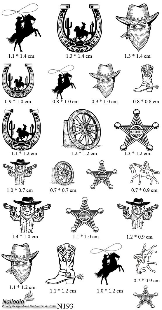 Cute Western Cowboy Nail Art Decal Sticker Water Transfer Slider