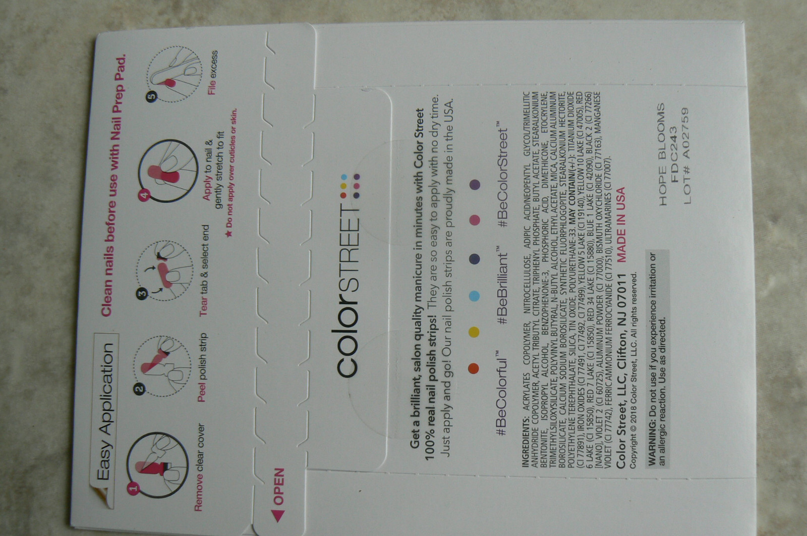 NEW Color Street HOPE BLOOMS,pink, ribbons 100% Real Nail Polish Strips 16 pcs