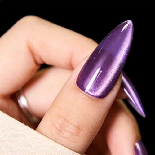 Cat Eye Press on Nails Medium, Fashion Purple Glitter Press on 321 purple