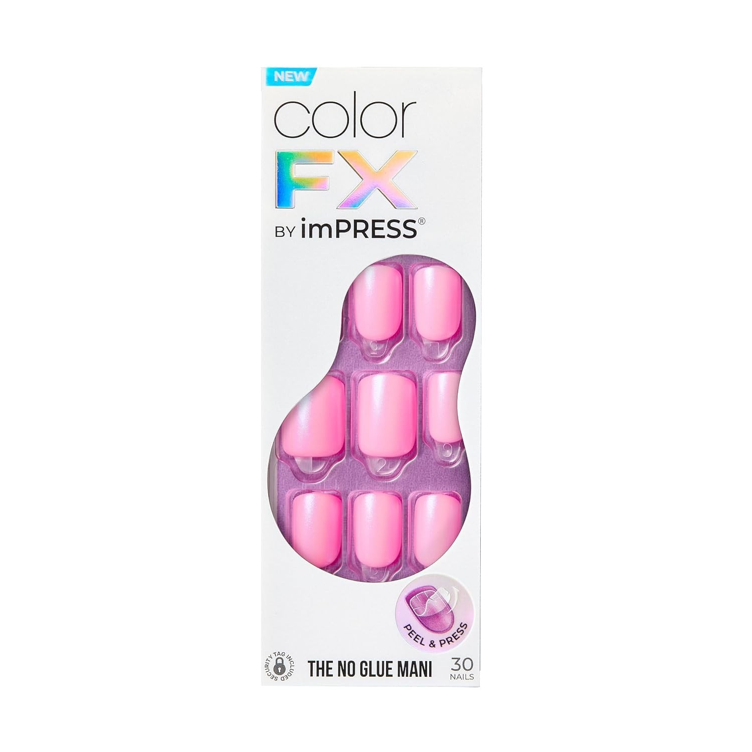 Kiss No Glue Mani Press On Nails, Color FX, ‘Late Night’, Pink, Short Size, S…