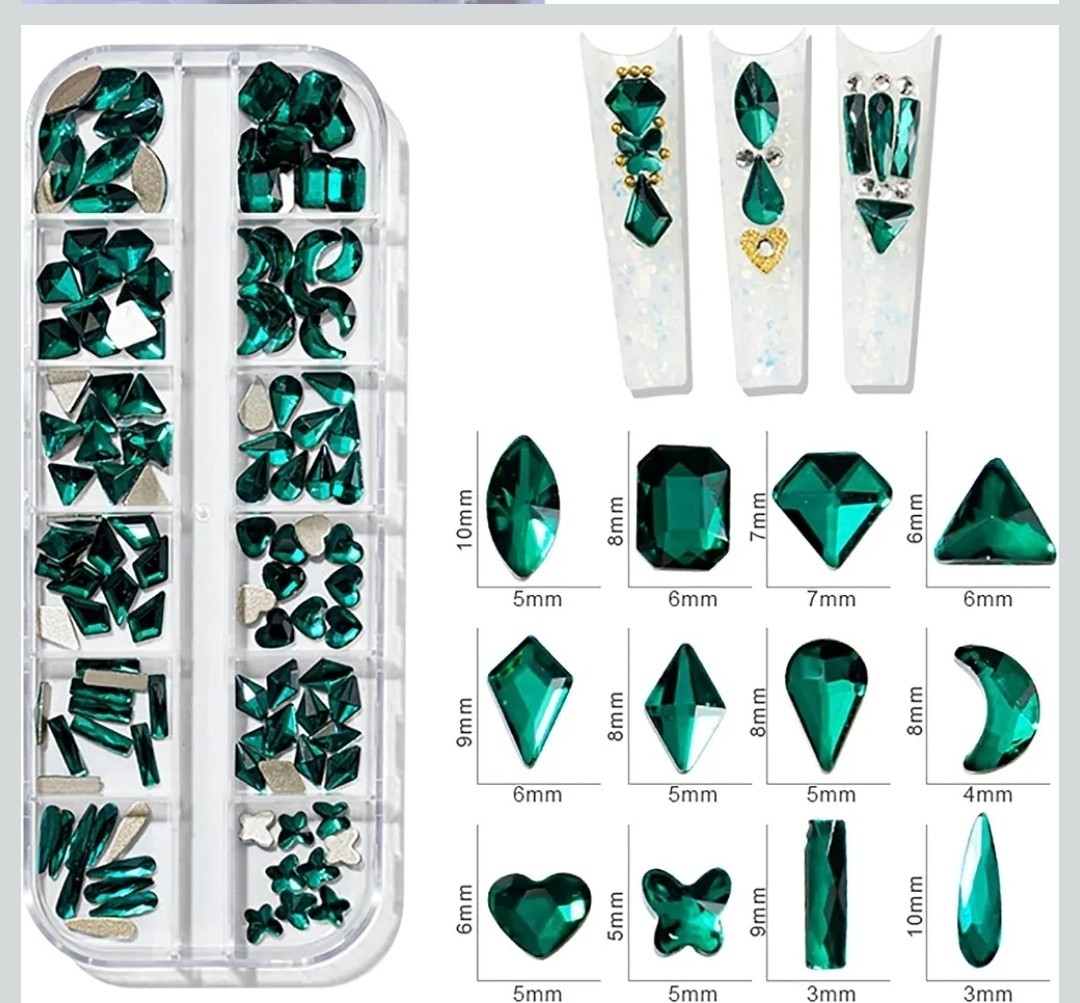 120 Pc. Emerald Green Luxury Nail Art Rhinestones Kit for Acrylic Nails