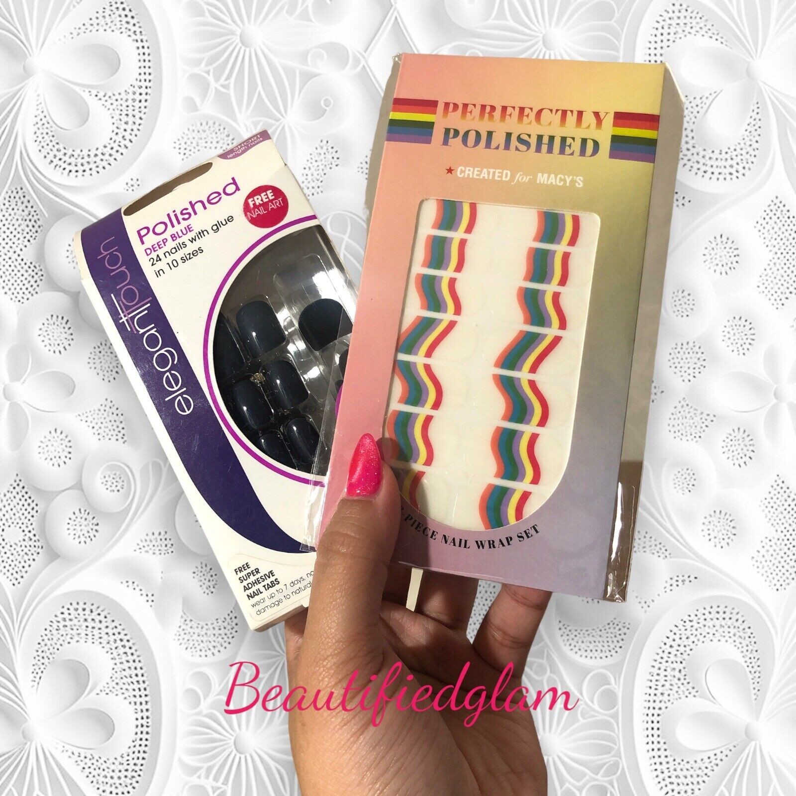 2PC NAIL POLISH RAINBOW Nail Wrap & DEEP BLUE NAILS NEW
