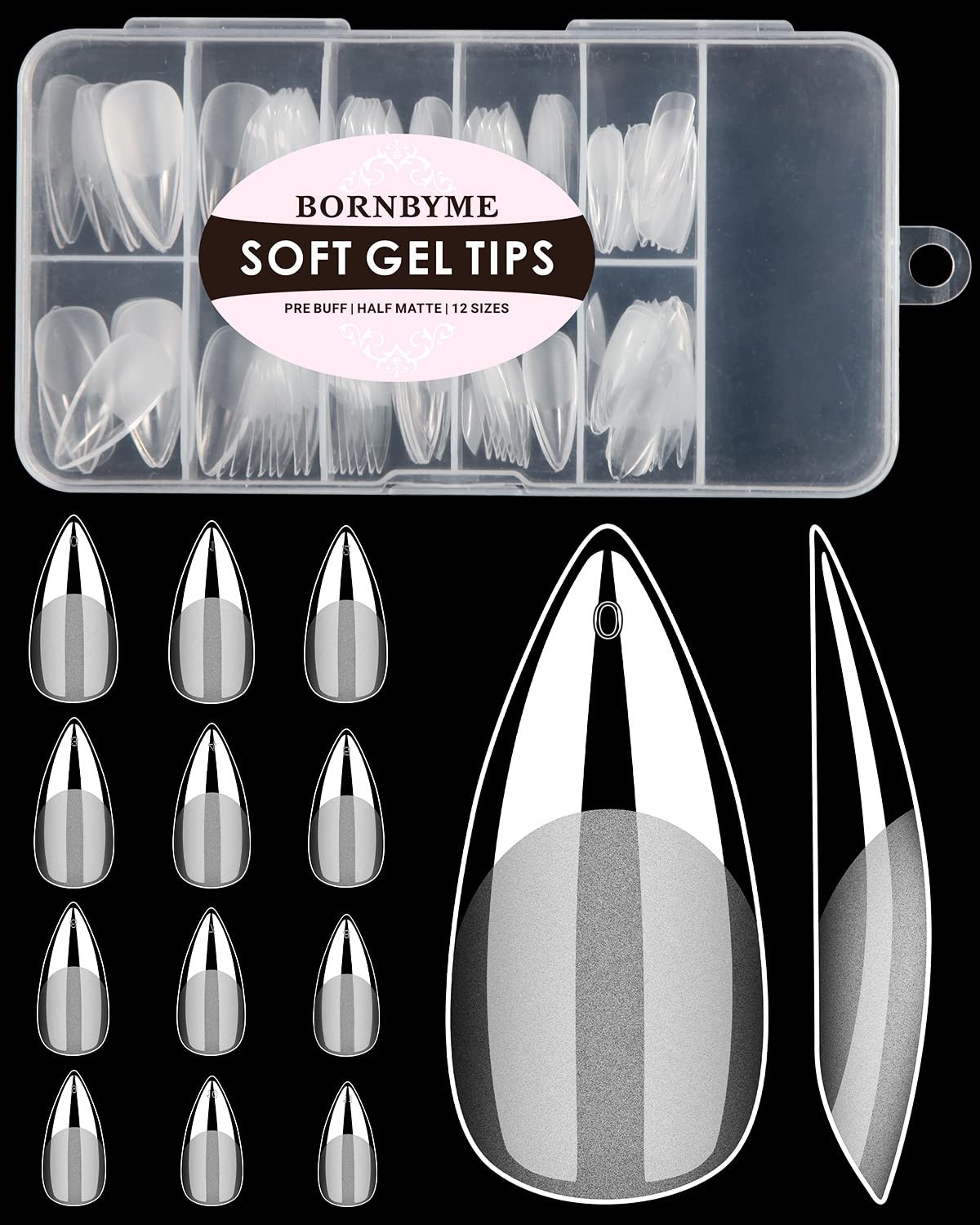 Soft Gel Nail Tips Medium Stiletto, 120PCS Pre Buff Full Cover Shaped Nail Exten