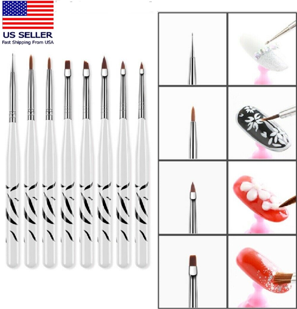 8-Piece Nail Art Design Brushes – Acrylic Gel Polish Painting & Drawing Pen Set