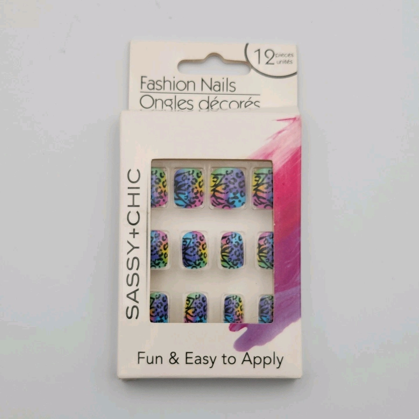 Sassy + Chic Multicolor Animal Print Square Artificial Nails 12 Piece Set