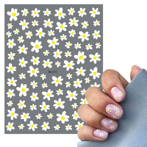 6Sheets Daisy Nail Art Stickers,Floral Daisy Nail Decals Spring Summer flower-3
