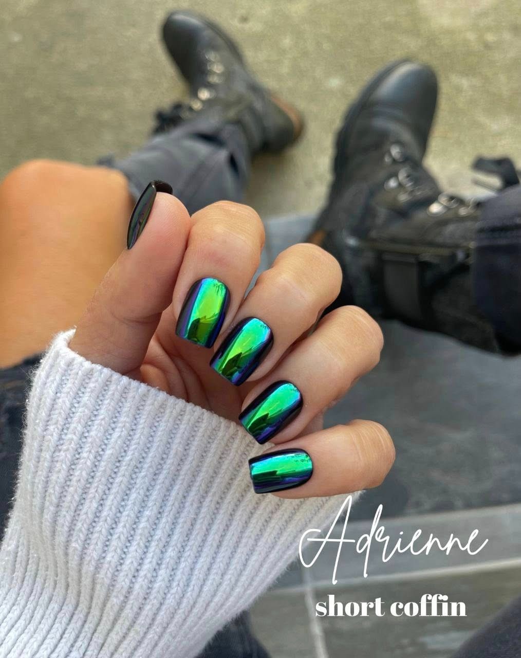 Red Aspen Press On Nails-I Can Explain, Adrienne Short • Coffin • Chrome
