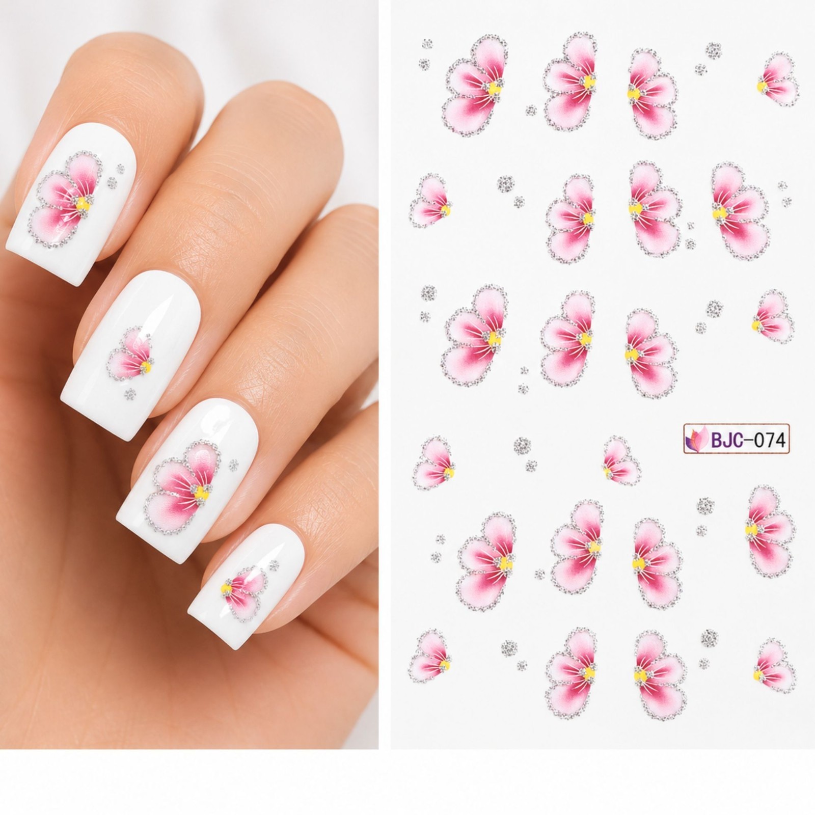 Pink silver Botanical Floral Nail Art Decal Bloom Water Transfer Manicure Beauty