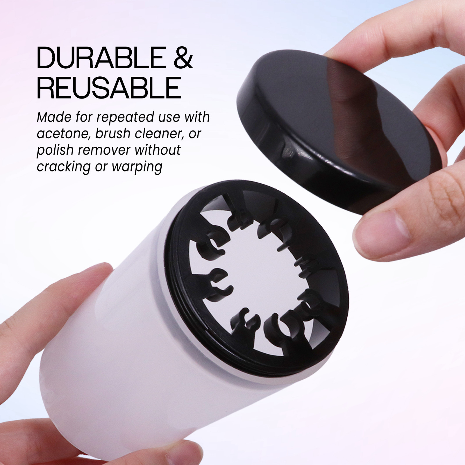 Nail Brush Acetone Cup Holder and Cleanser Bottle with Black Lid