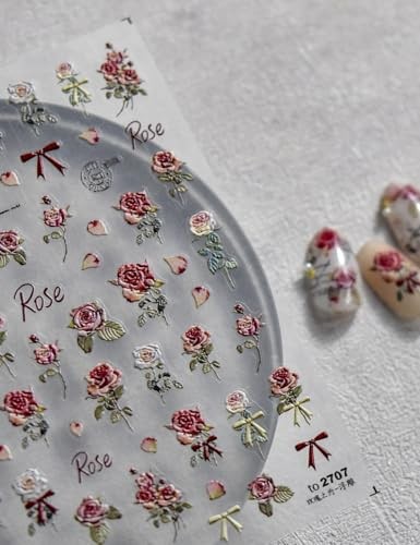 Retro Rose Nail Stickers 5D Embossed – Premium Salon-Quality Floral Nail Roses