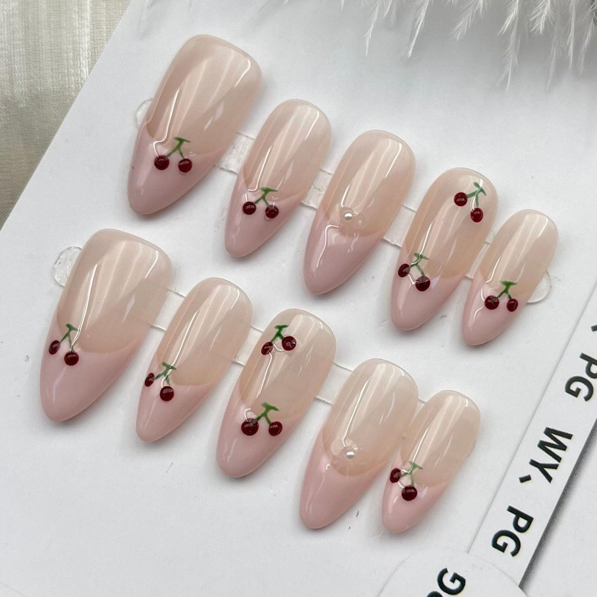 Handmade Colorful Full Stone Press On Nails Short Square Shimmery False Nails