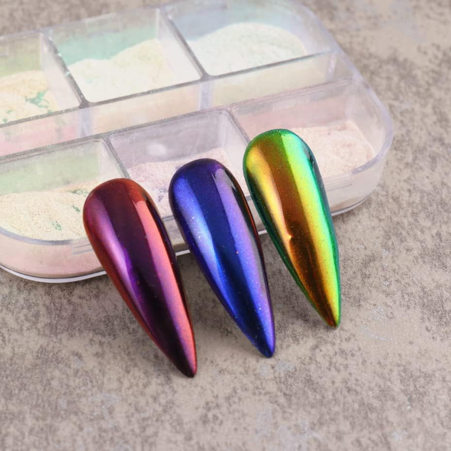 6 Colors Chrome Nail Powder Metallic Mirror Aurora Pearl Effect Gel Nail Art Kit