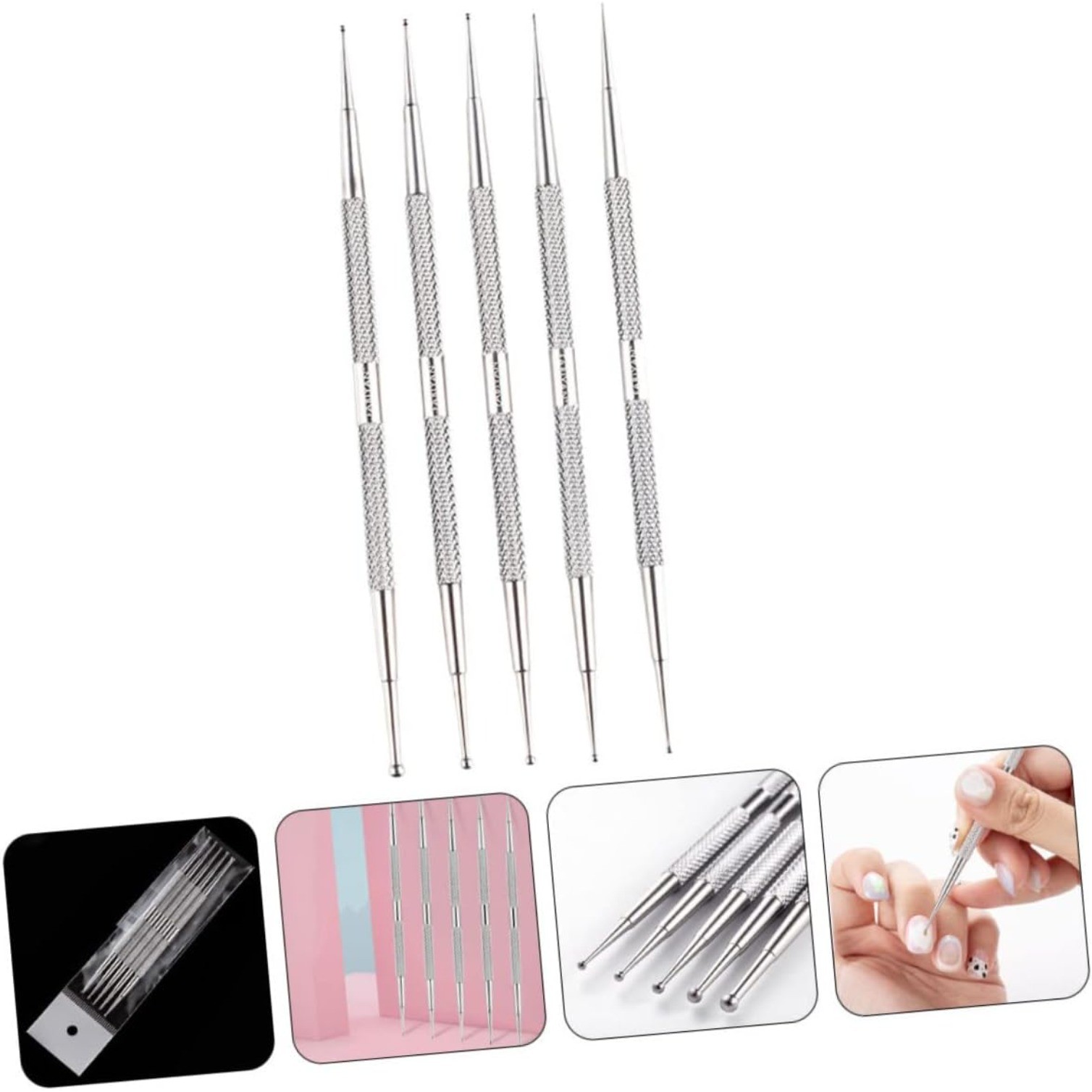 5pcs Stainless steel nail art pen double head type manicure drawing tools diy