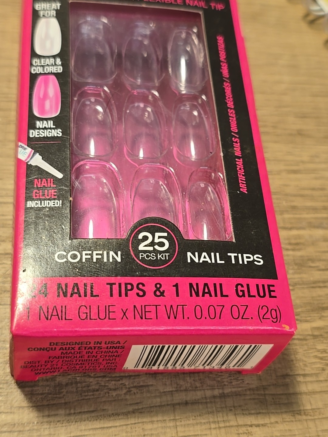 L.A. Colors Glassy COFFEN Nail TIPS CLEAR FEXABLE NAIL 24-TIPS, 1-GLUE