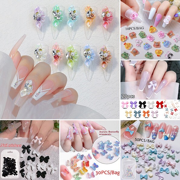 3D Bow Butterfly Nail Art Stickers Charms Decorations Cute Mixed Style Manicure
