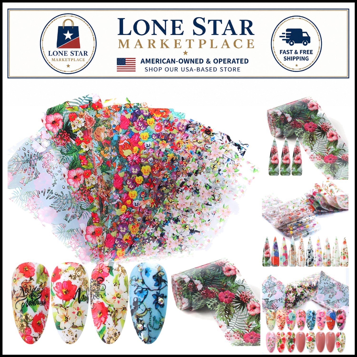 10 Sheets of Vibrant Floral Nail Foil Stickers – Perfect for Creative Designs