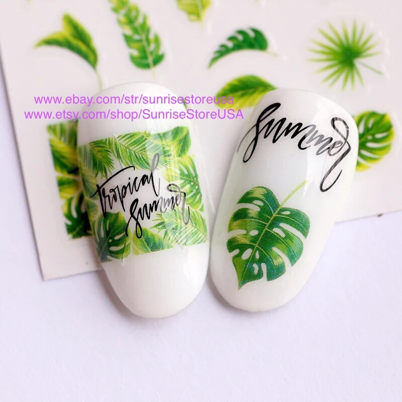 Nail Art Sticker Spring Summer Flower Leaves Fruit Beach Girl Decals Manicure
