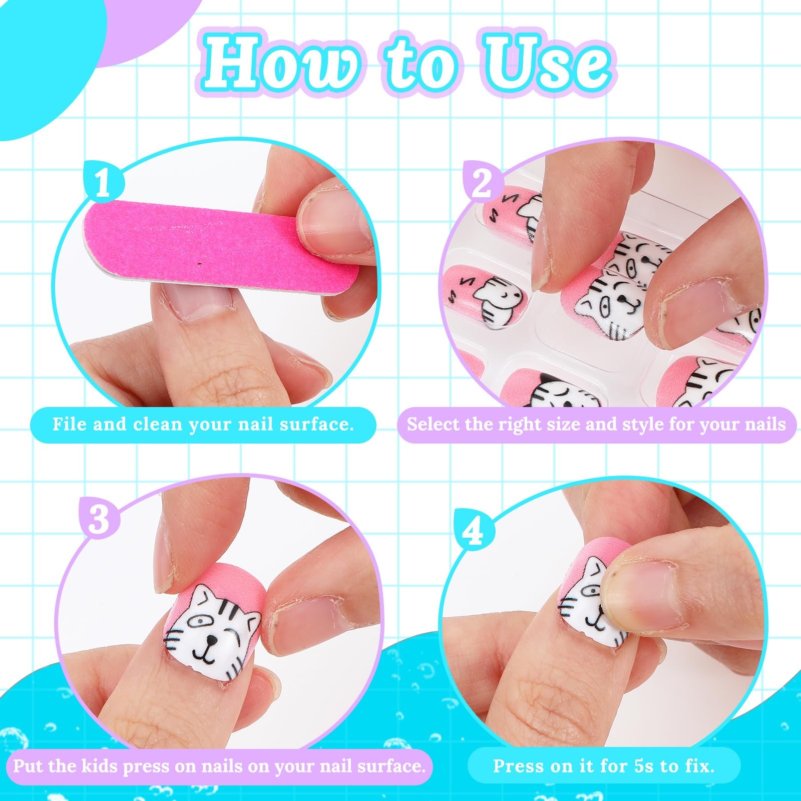96 Pcs Fake Nail Press on Nails for Girls, Lovely False Nail Tips Pre-glue Fu…