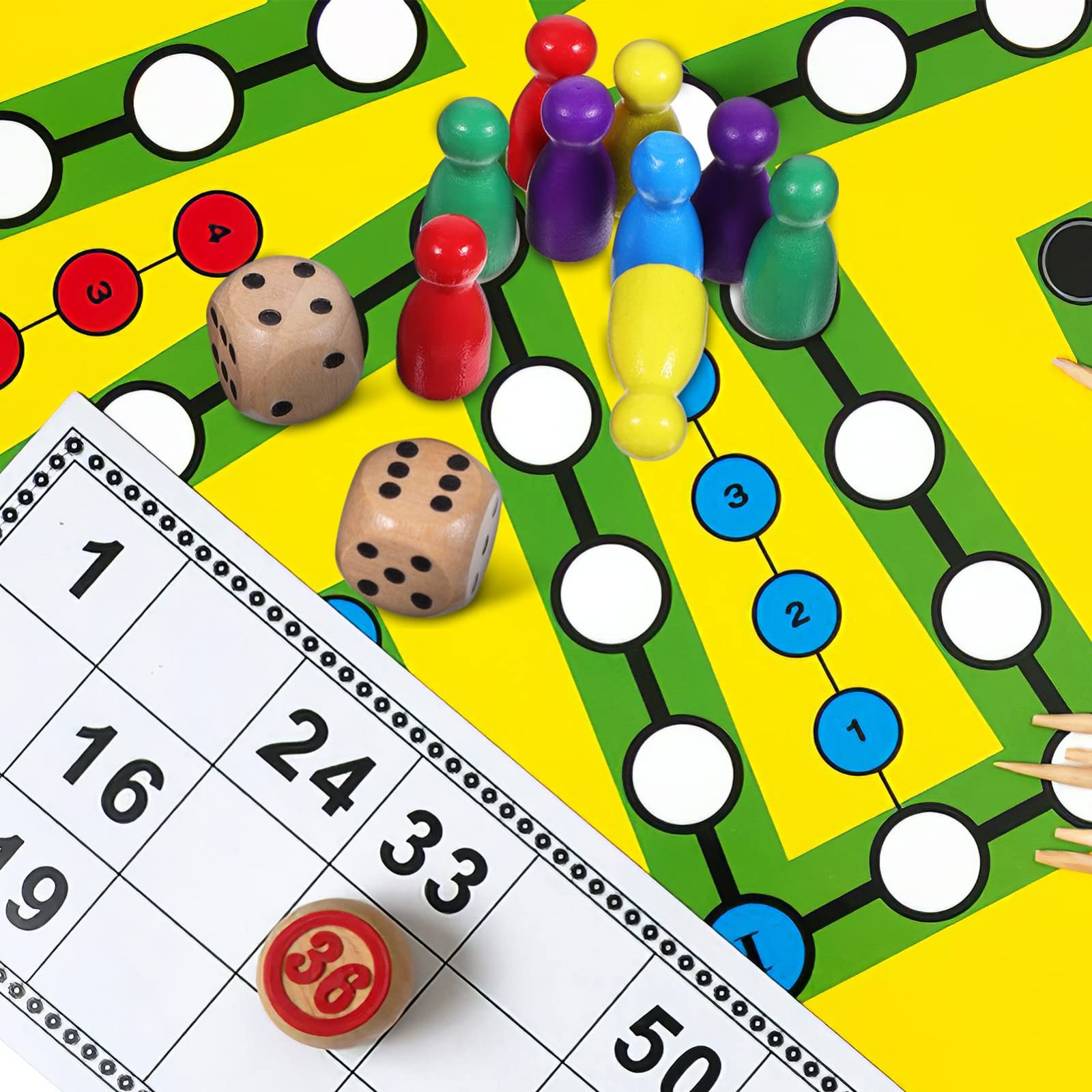 TOPPERFUN 50Pcs Board Game Pieces and Dices, Multicolor Small, As Shown
