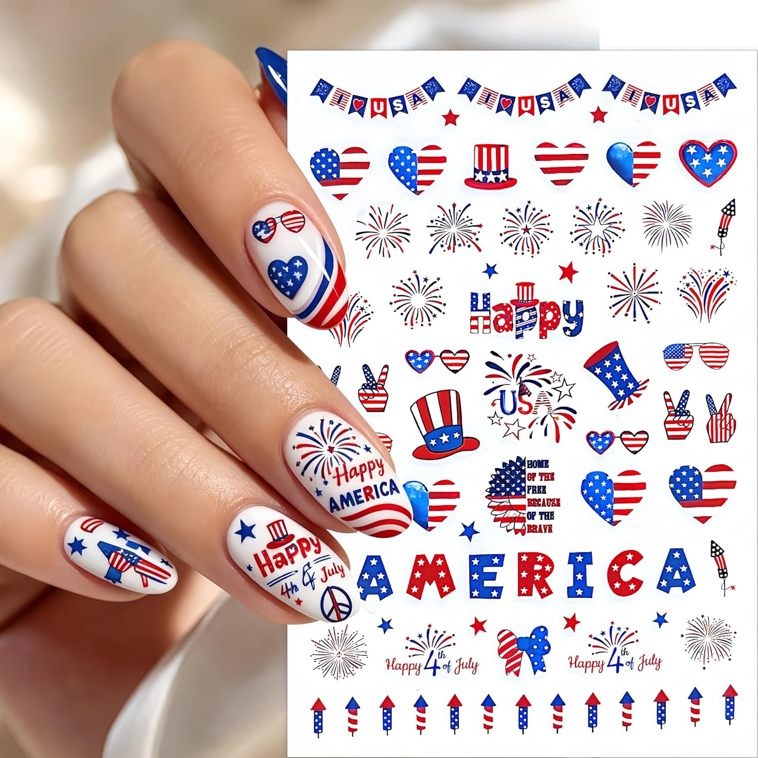 6 Sheets Happy 4Th of July Nail Stickers Independence Day American Flag Nail